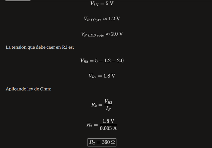 calculo de resistencia del optoacoplador 