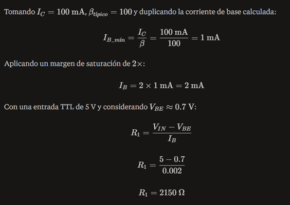 Calculo de transistor como interruptor caso Relé