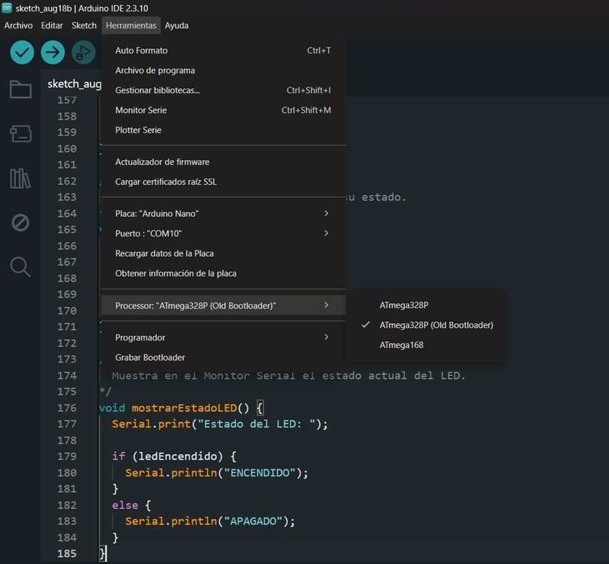 configuración Arduino nano